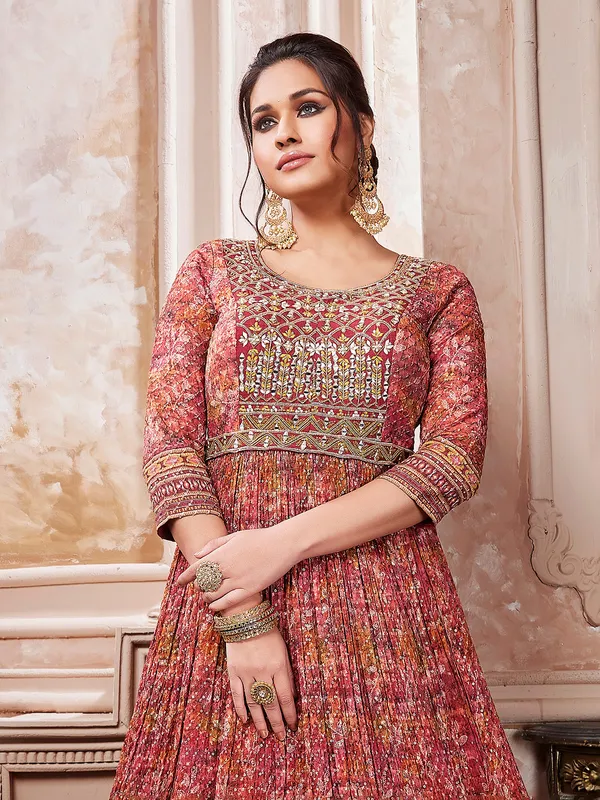 Trendy maroon georgette printed anarkali suit