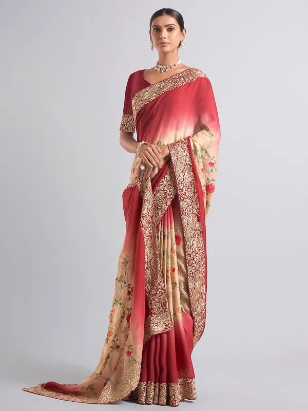 Trendy maroon georgette saree