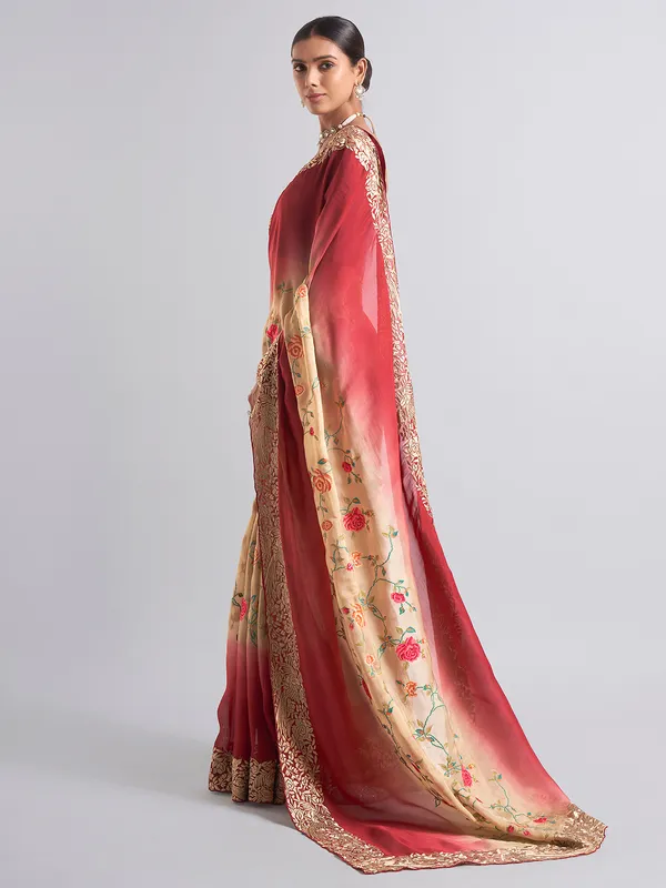 Trendy maroon georgette saree