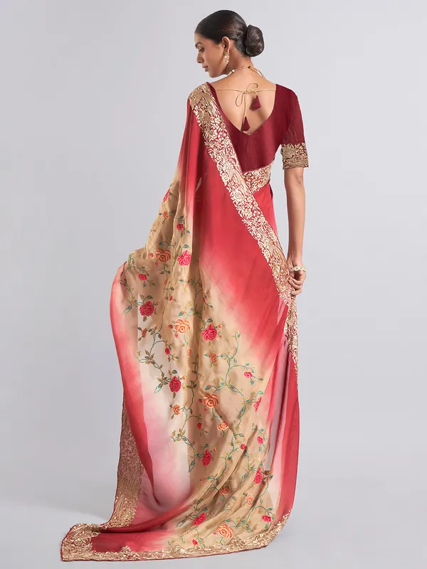 Trendy maroon georgette saree
