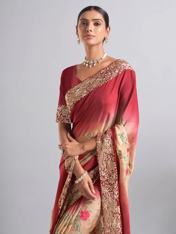 Trendy maroon georgette saree