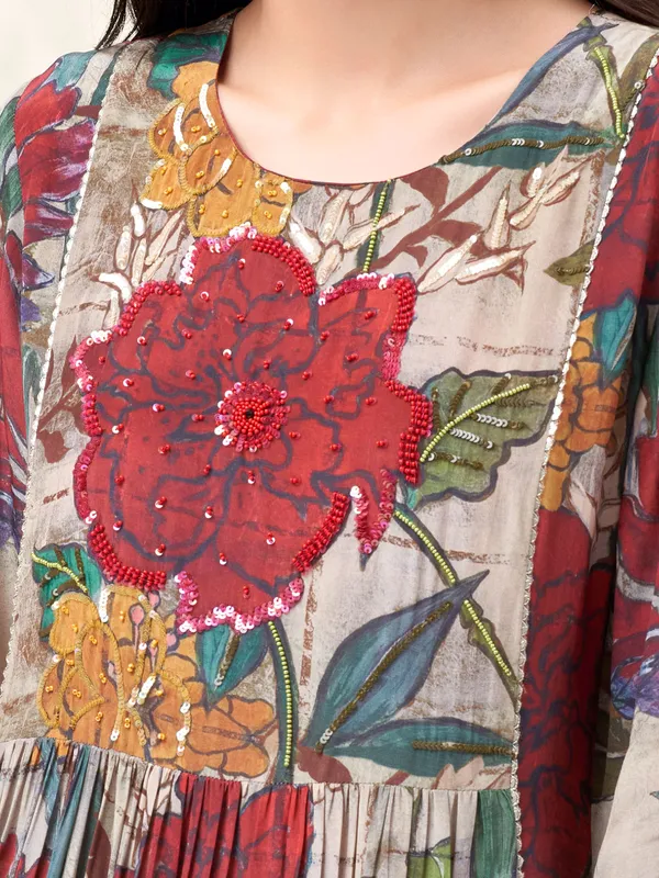 Trendy maroon printed silk kurti