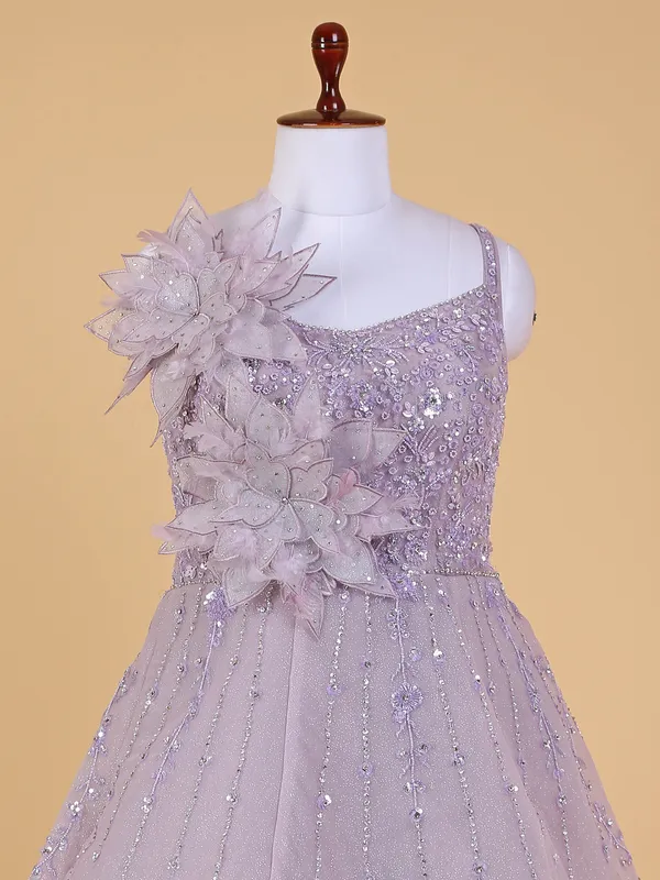 Trendy mauve purple floor length net gown