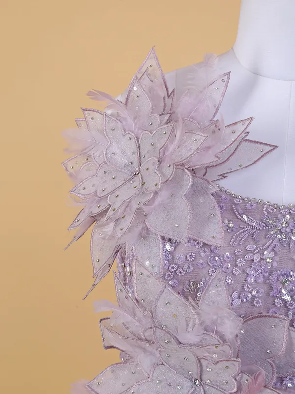 Trendy mauve purple floor length net gown