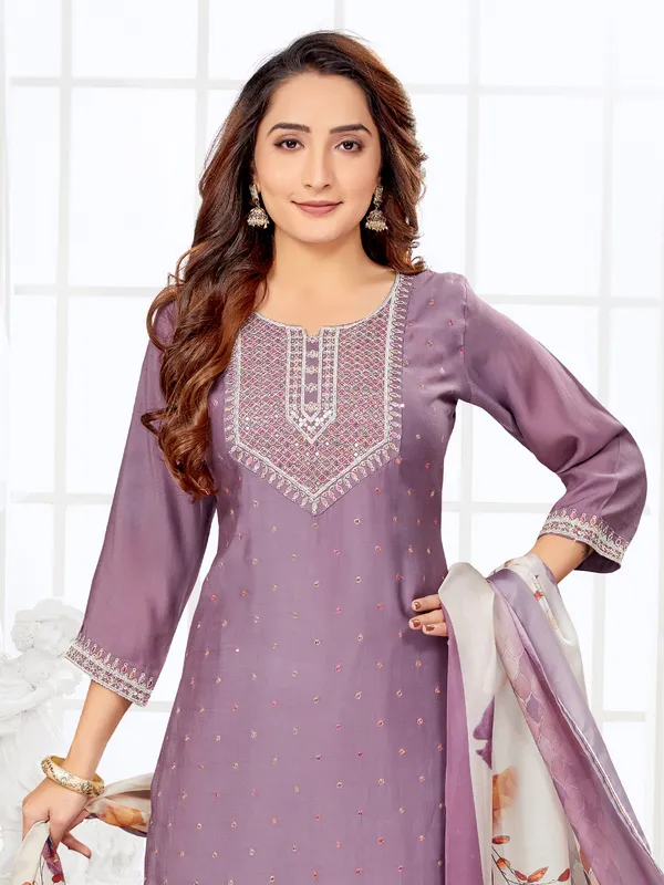 Trendy mauve purple silk salwar suit