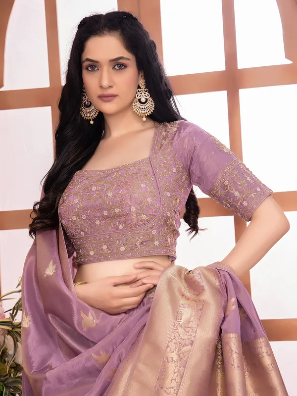 Trendy mauve purple tissue silk saree