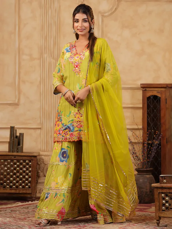 Trendy mehendi green sharara salwar suit