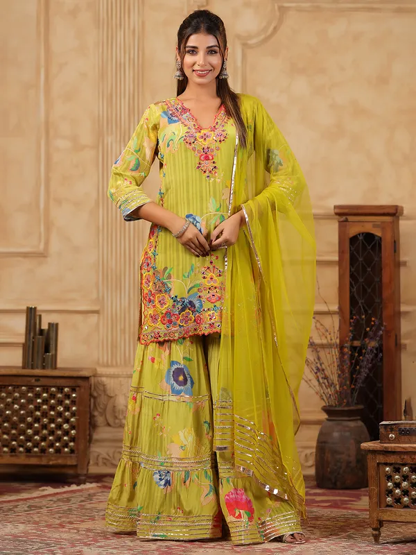 Trendy mehendi green sharara salwar suit