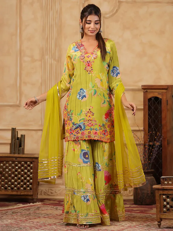 Trendy mehendi green sharara salwar suit