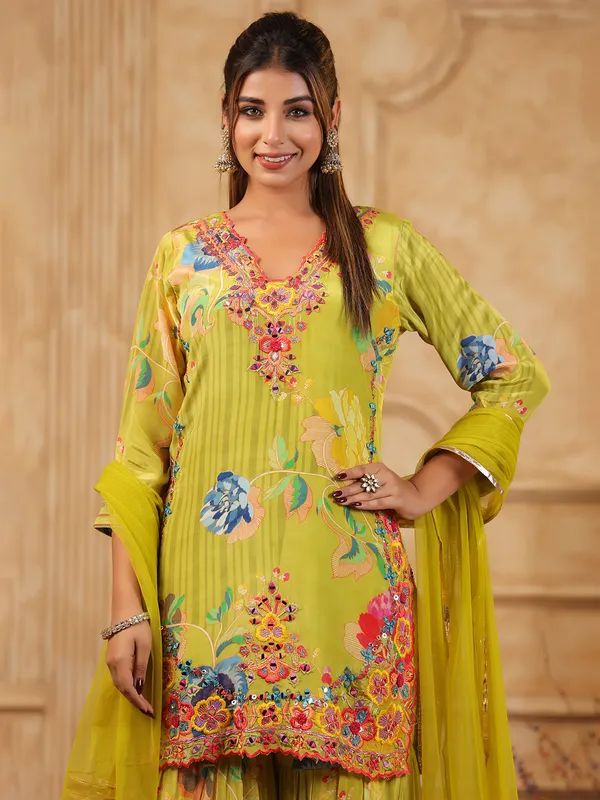 Trendy mehendi green sharara salwar suit