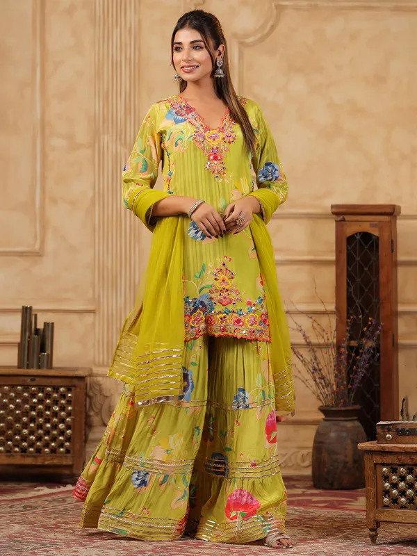 Trendy mehendi green sharara salwar suit