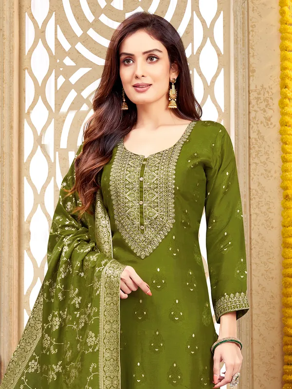 Trendy mehendi green silk salwar suit