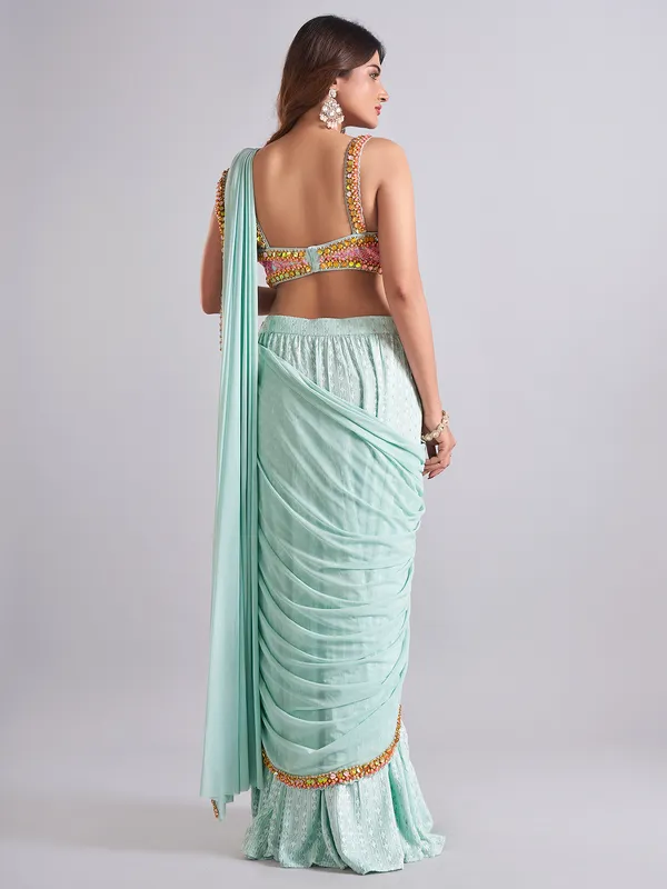 Trendy mint blue georgette saree