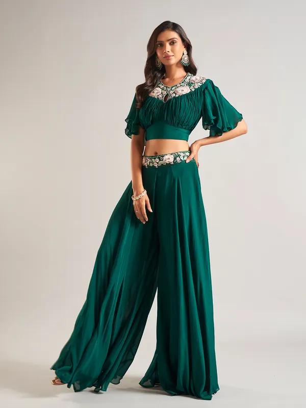 Trendy mint green silk palazzo salwar suit