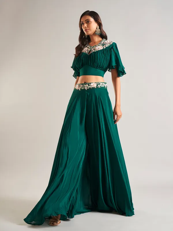 Trendy mint green silk palazzo salwar suit