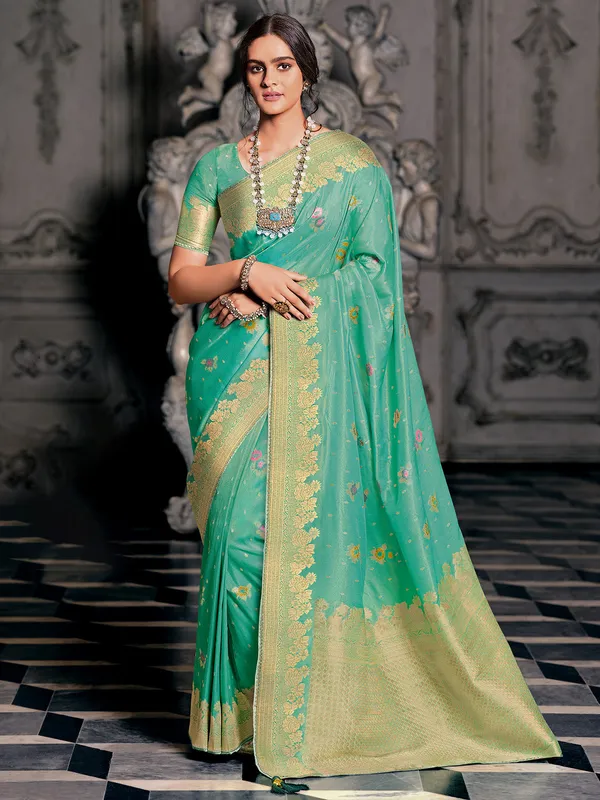 Trendy mint green silk saree for wedding wear