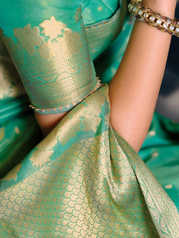 Trendy mint green silk saree for wedding wear