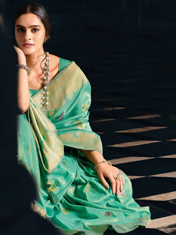 Trendy mint green silk saree for wedding wear