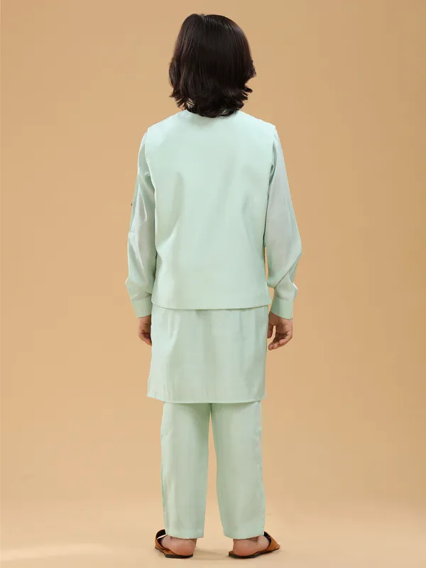 Trendy mint green silk waistcoat set