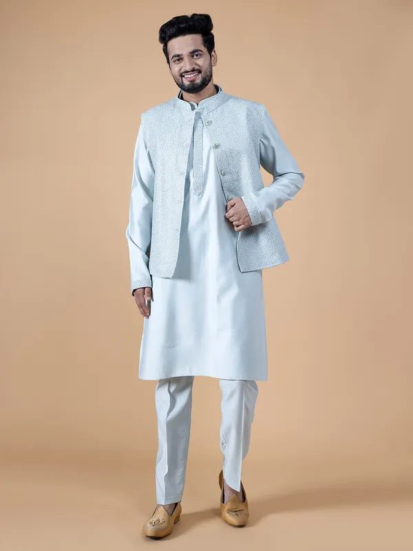 Trendy mint green silk waistcoat set for wedding