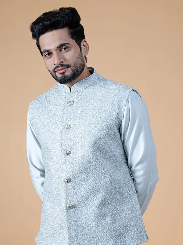 Trendy mint green silk waistcoat set for wedding