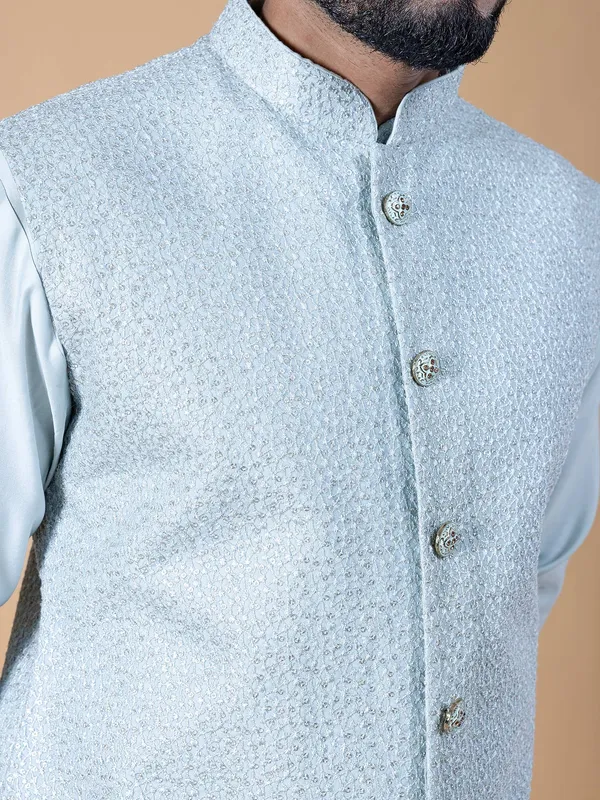 Trendy mint green silk waistcoat set for wedding