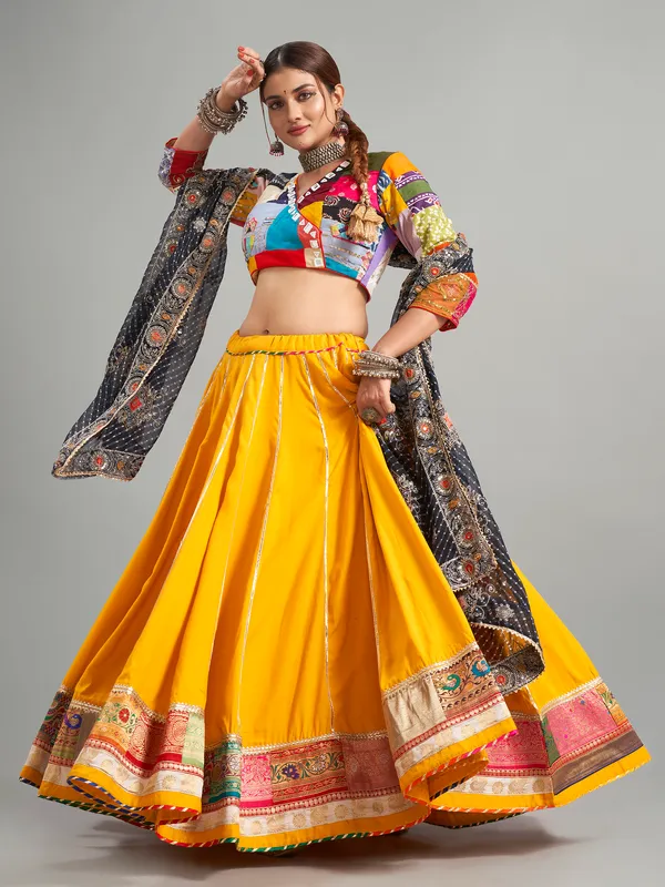 Trendy mustard yellow cotton silk chaniya choli