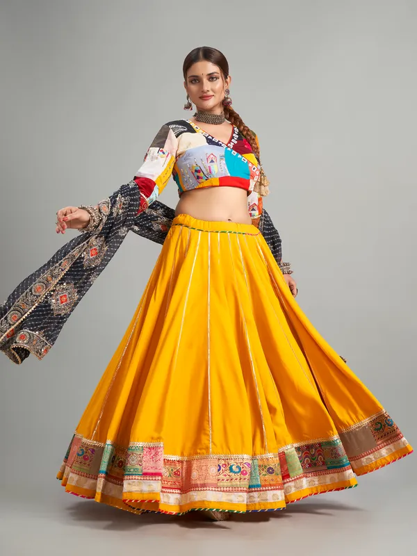 Trendy mustard yellow cotton silk chaniya choli