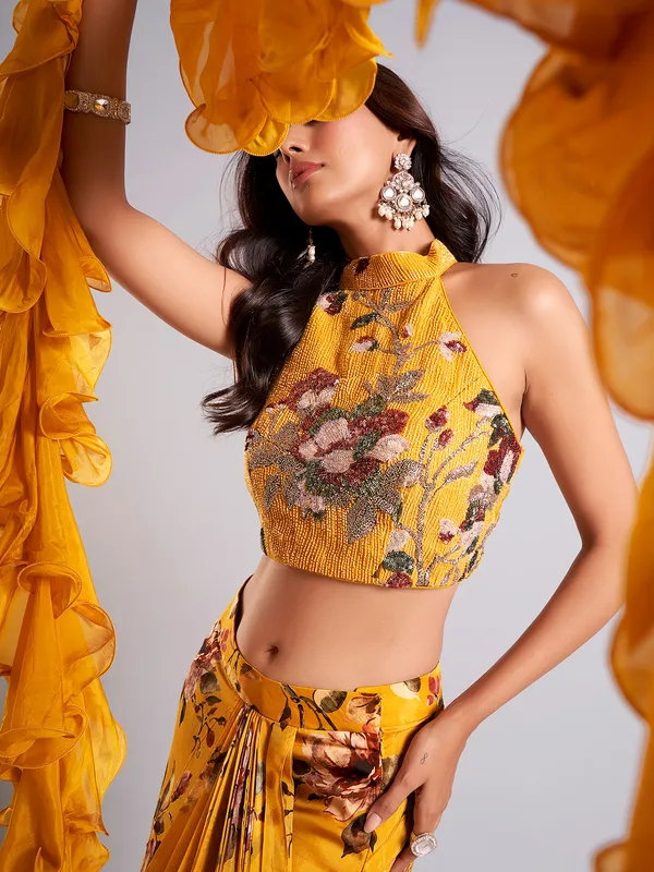 Trendy mustard yellow indowestern suit
