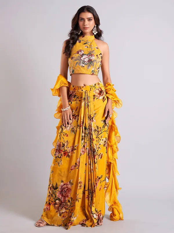 Trendy mustard yellow indowestern suit