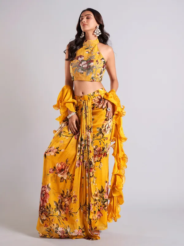 Trendy mustard yellow indowestern suit