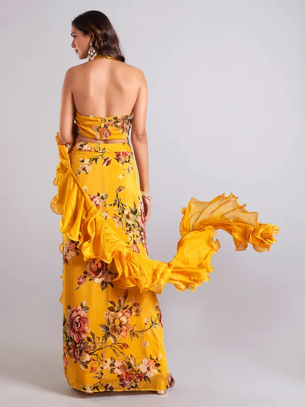 Trendy mustard yellow indowestern suit