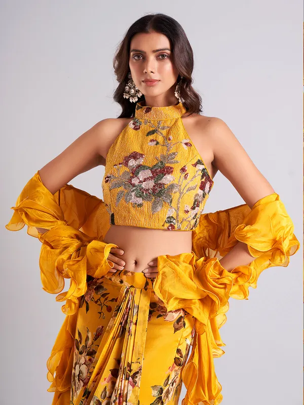 Trendy mustard yellow indowestern suit