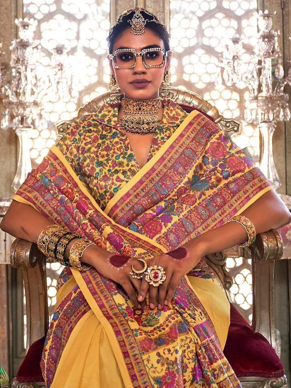 Trendy mustard yellow saree for wedding