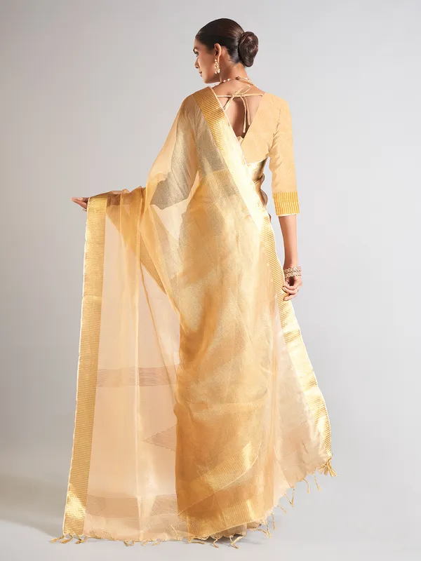 Trendy mustard yellow saree in tissue silk