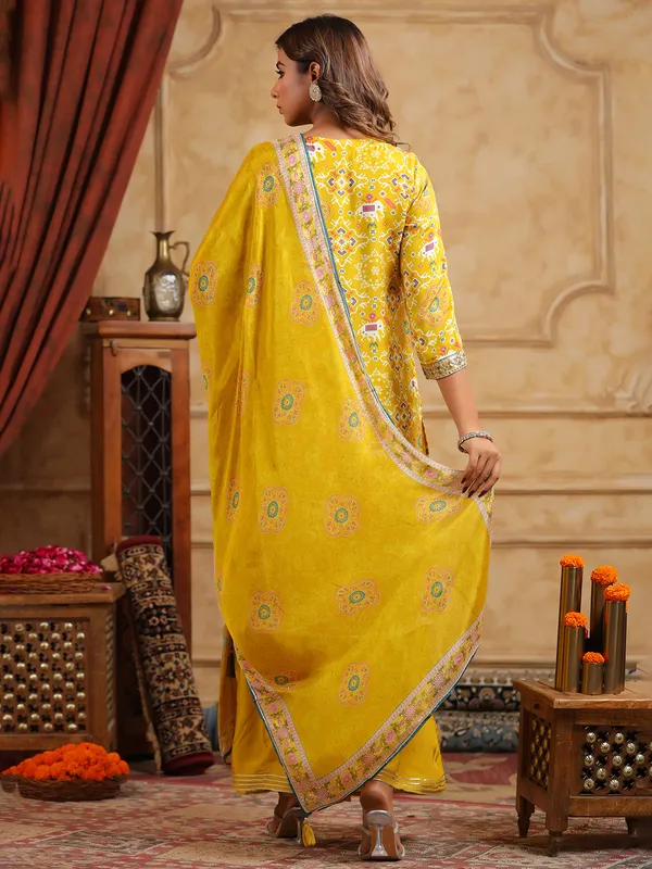 Trendy mustard yellow silk palazzo kurti set