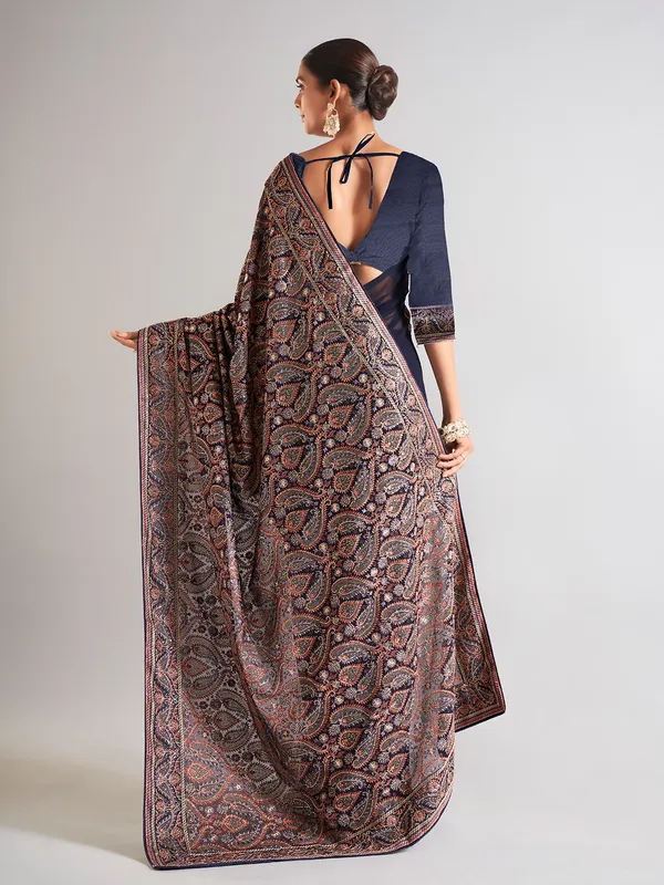 Trendy navy georgette saree for wedding