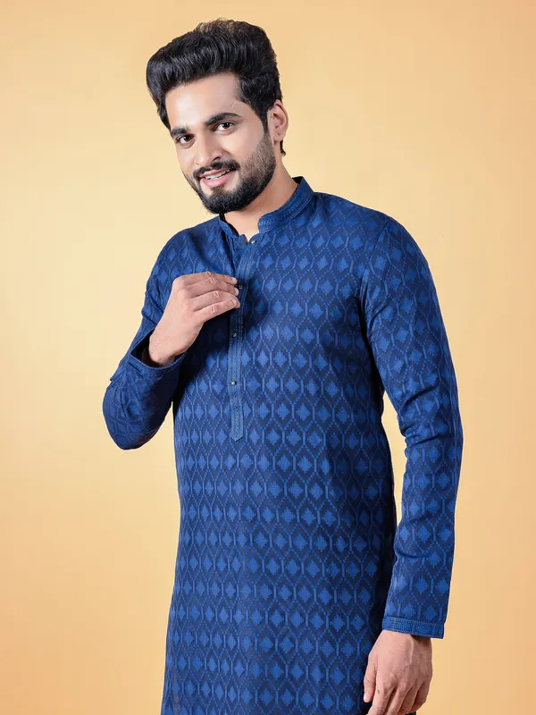 Trendy navy kurta suit in cotton