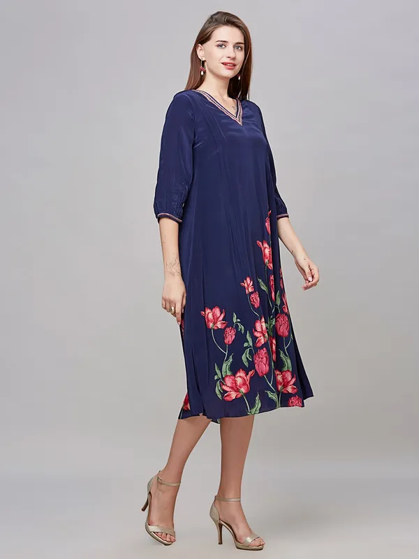 Trendy navy kurti silk printed kurti