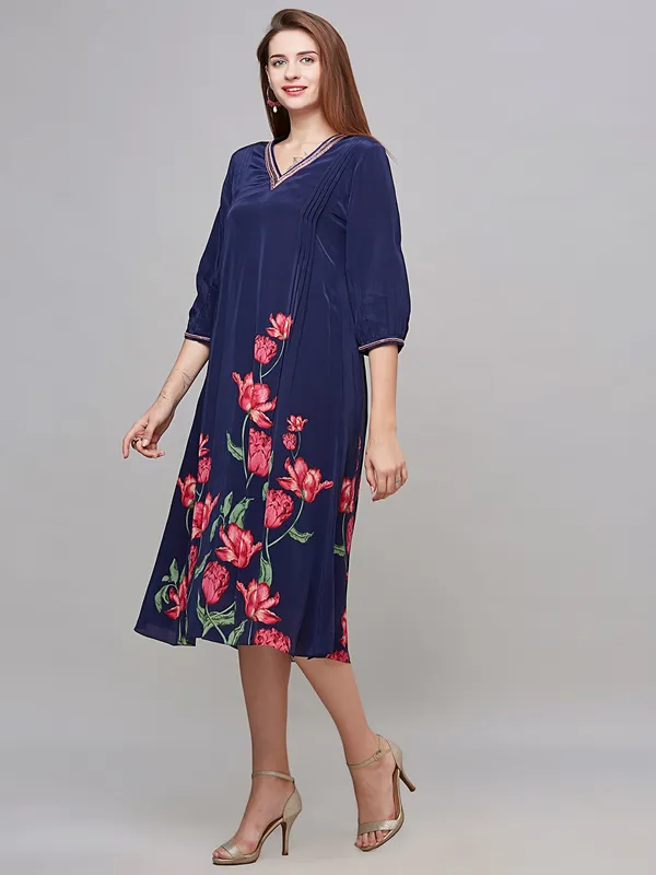 Trendy navy kurti silk printed kurti