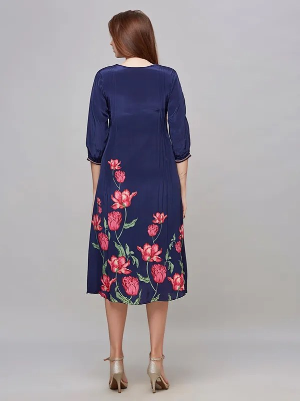 Trendy navy kurti silk printed kurti