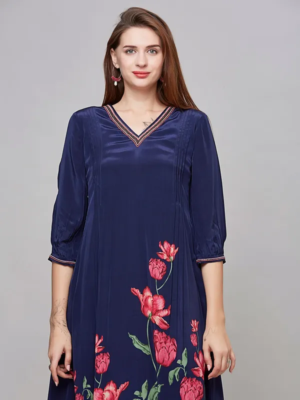 Trendy navy kurti silk printed kurti