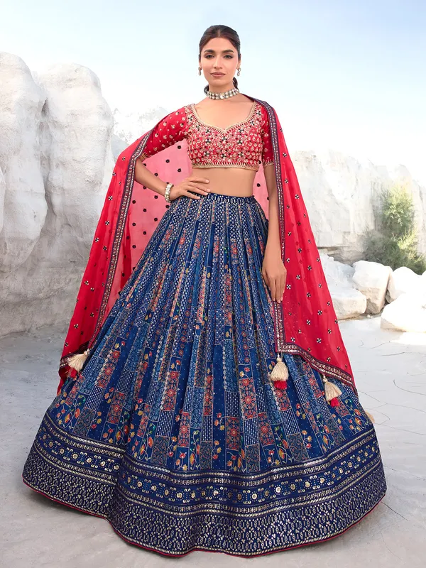 Trendy navy lehenga choli in georgette