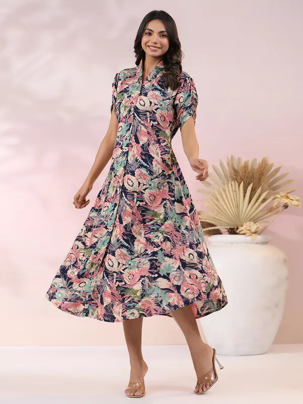 Trendy navy printed casual kurti