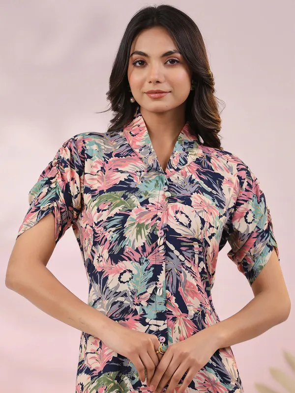 Trendy navy printed casual kurti