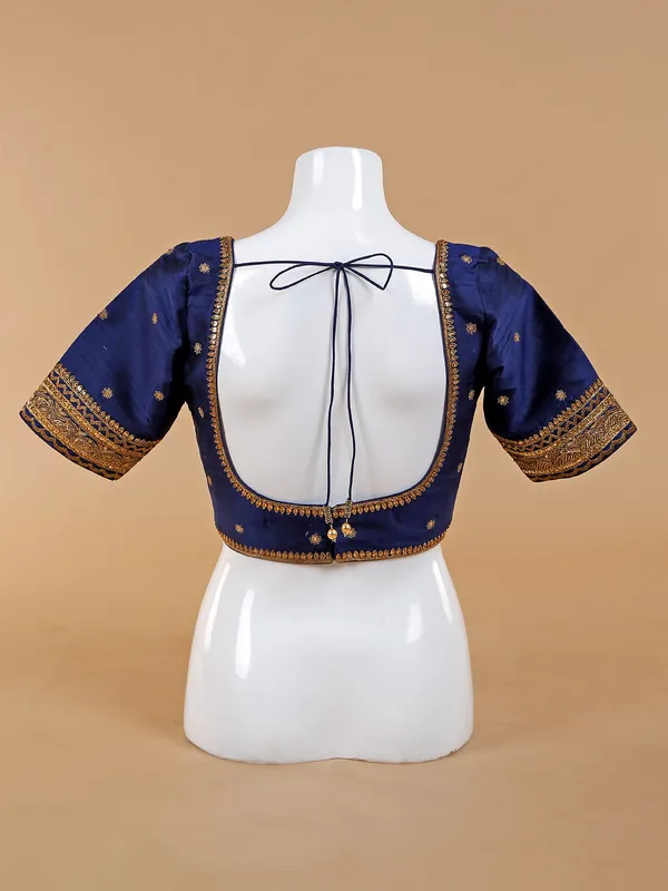 Trendy navy raw silk blouse