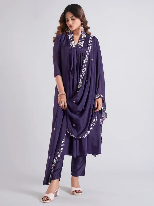 Trendy navy silk salwar suit for festive
