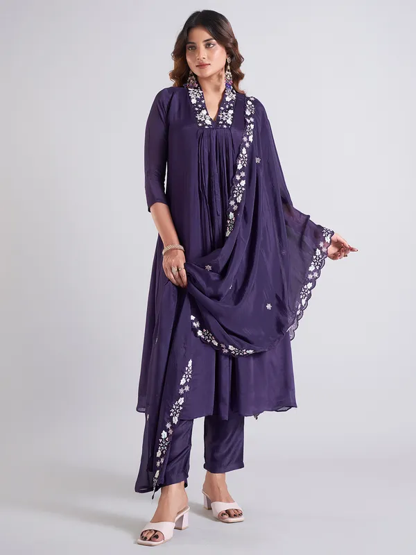 Trendy navy silk salwar suit for festive