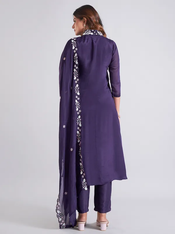 Trendy navy silk salwar suit for festive