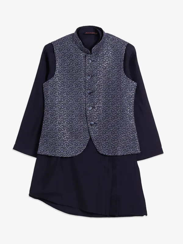 Trendy navy silk waistcoat set